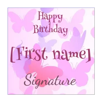 birthday label gift butterfly mauve rose animals 