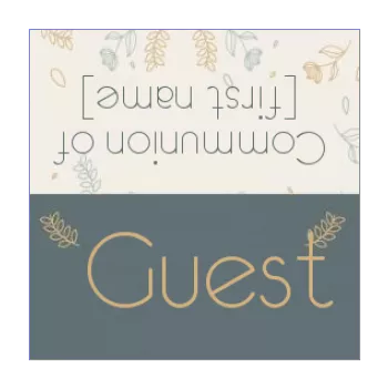 label communion table blue brown flower 