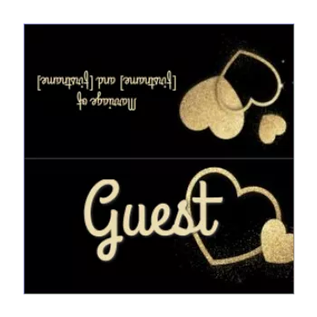 wedding label table golden heart black 