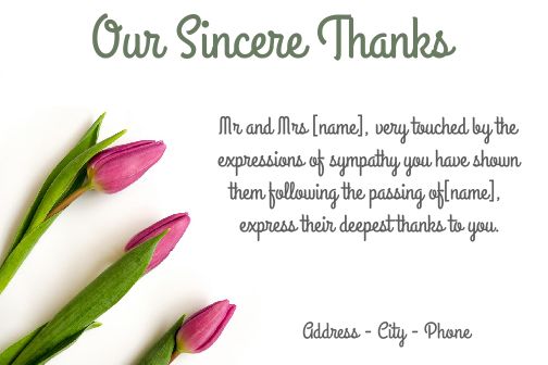 Card Thanks Death Condolences Flower free template
