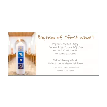 announcement baptism ball brown candle church white 