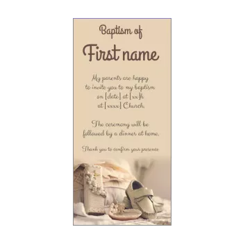 announcement baptism boy brown cross shoe 