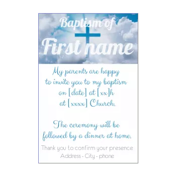 announcement baptism blue cloud cross sky 