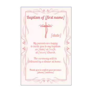 announcement baptism cross girl rose 
