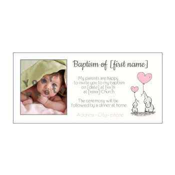 announcement baptism heart rose animals 