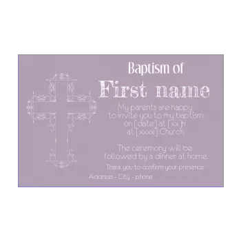 announcement baptism cross girl mauve 