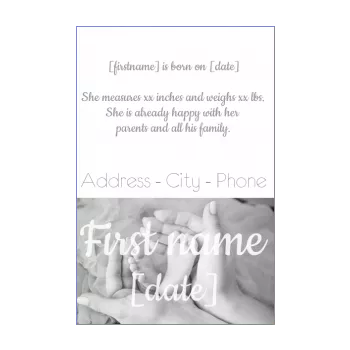 announcement birth baby black hand white 