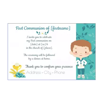 announcement communion blue boy drawing flower 