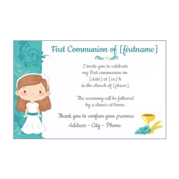 announcement communion blue drawing flower girl 