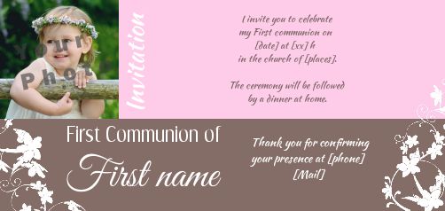 Announcement Communion Brown Flower Girl with photo virtual