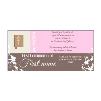 announcement communion brown cross girl rose 