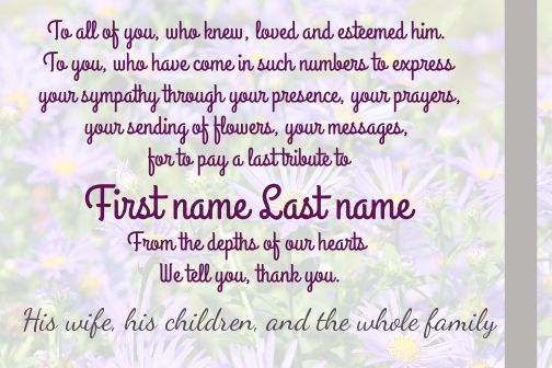 Card Thanks Death Condolences Flower free template