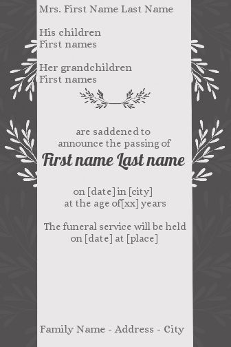 Announcement Death Elegant Grey free template