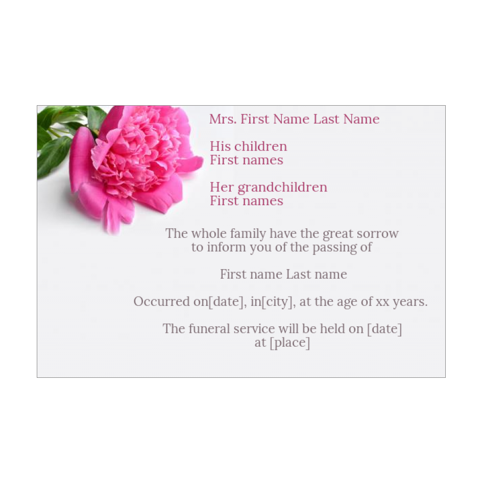 Announcement Death Flower Rose free template (card 2321)