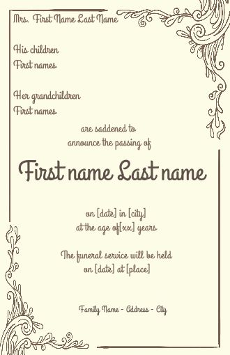 Announcement Death Brown Elegant Yellow free template