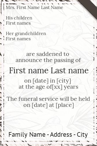 Announcement Death Elegant Flower free template