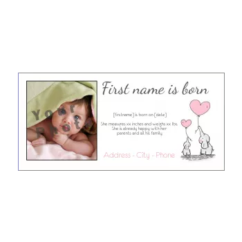 announcement birth heart baby rose animals 