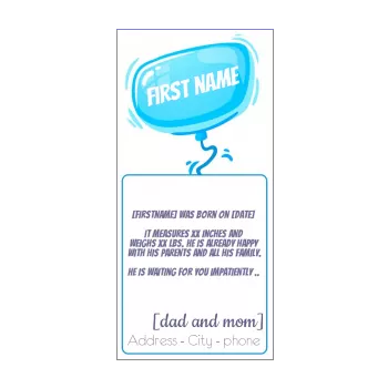 announcement birth baby balloon blue boy 