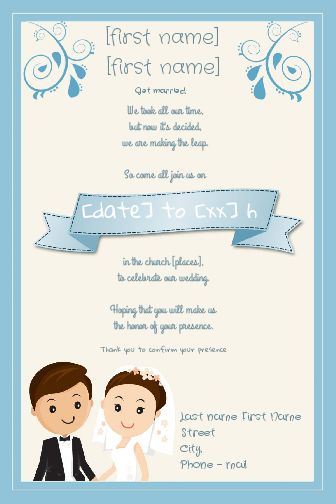 Wedding Announcement Invitation Blue Drawing free template