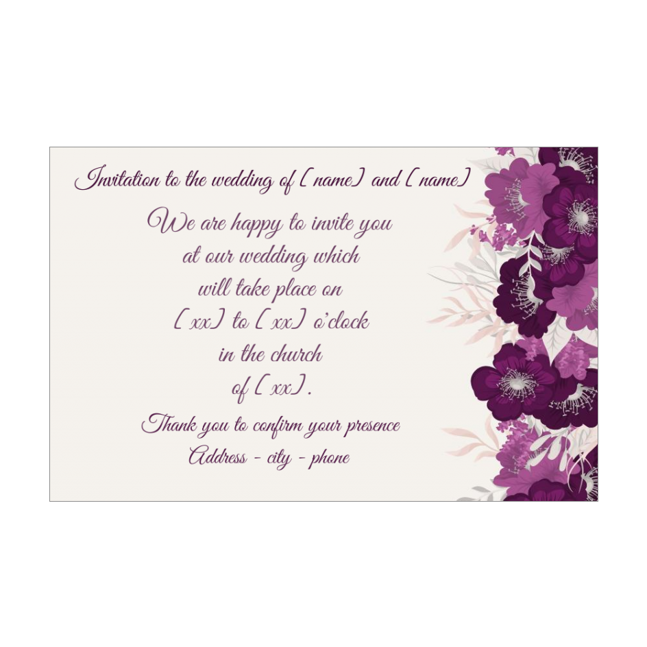 Wedding Invitation Announcement Flower Mauve Elegant Free Template Card 2709