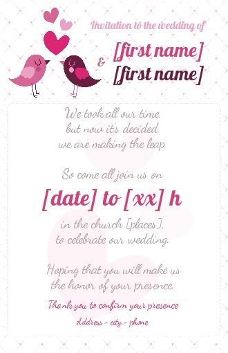 Wedding Announcement Invitation Heart Bird virtual free