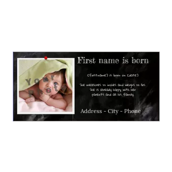 announcement birth baby black boy girl slate 