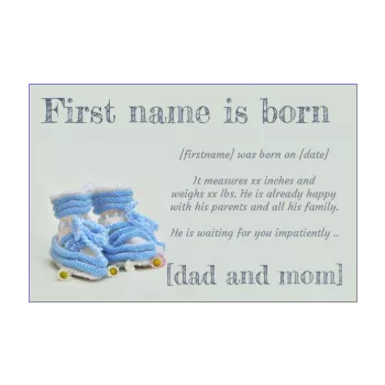 announcement birth baby blue boy shoe 