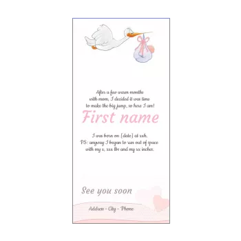 announcement birth heart bird baby girl rose 