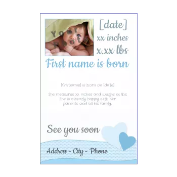 announcement birth heart baby blue boy 