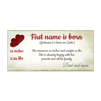 announcement birth heart baby letter red 