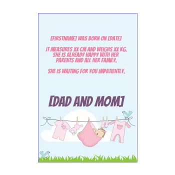 announcement birth baby drawing girl rose 