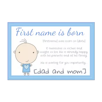 announcement birth baby boy blue drawing 