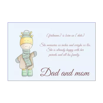 announcement birth baby blue animals 