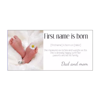 announcement birth flower baby girl boy white foot 