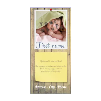 announcement birth baby boy brown girl wood yellow 