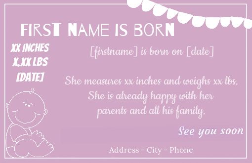 Announcement Birth Baby Girl Rose virtual free