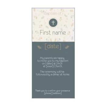 announcement baptism blue brown cross flower 