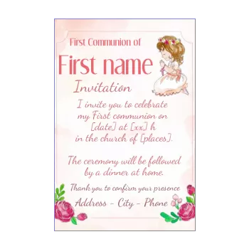 Card Congratulations Communion Flower Rose Girl Free Template Card 3073