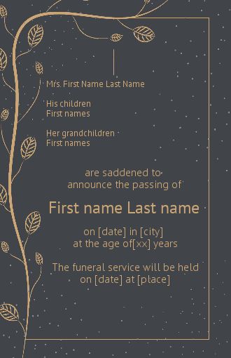 Announcement Death Golden Grey Tree free template
