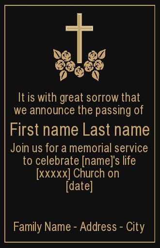 Announcement Death Golden Black Cross free template