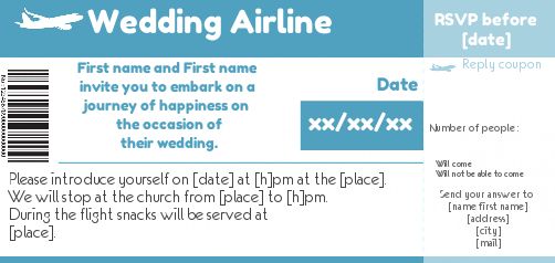 Wedding Announcement Invitation Ticket Plane virtual