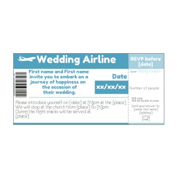 wedding announcement invitation ticket plane blue 