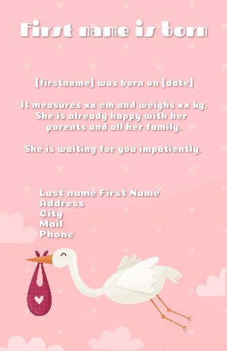 Announcement Birth Heart Baby Girl free template