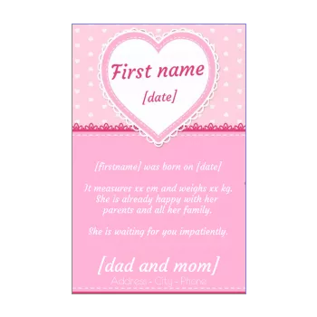 announcement birth heart baby girl rose 