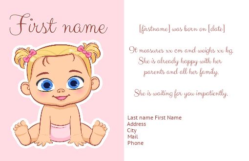 Announcement Birth Baby Drawing Girl free template