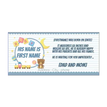 announcement birth toy baby bear blue boy 