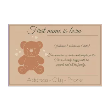 announcement birth toy baby bear brown plush 