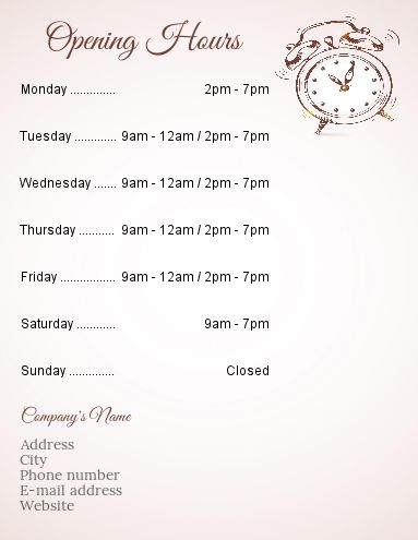 Poster Opening Hours Restaurant Shop template