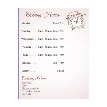 poster opening hours restaurant shop brown clock elegant 