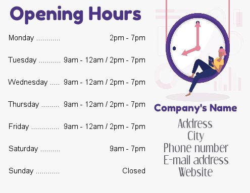 Poster Opening Hours Restaurant Shop template